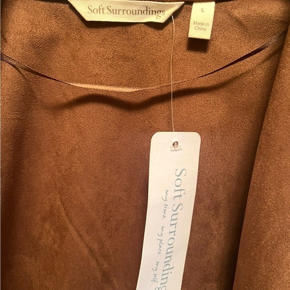 Soft Surroundings Shape Drape Faux Suede Jacket in Saddle Brown-Size L | NWT - Picture 6 of 8